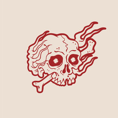 Human head skull surrounded by chains	
