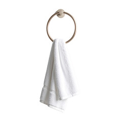 White Towel Hanging On Golden Ring Against Transparent Background