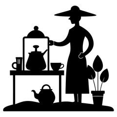 Silhouette of a tea seller vector art illustration
