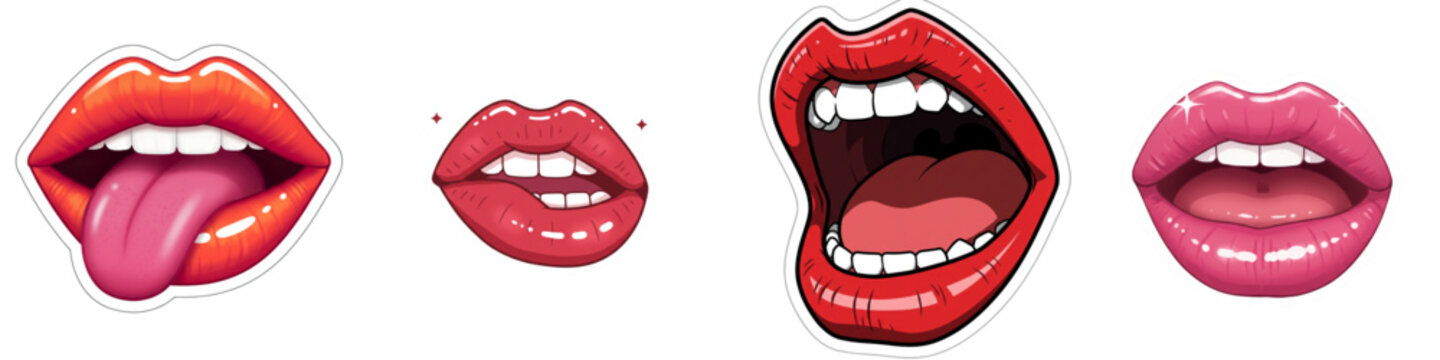 Various cartoon lips with different expressions and styles  