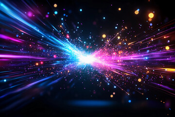 Scattered photon storm captured mid-flight in a stunning suspended moment of frozen energy and dynamic light motion