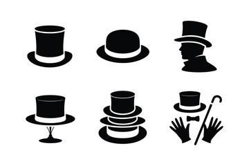 Black top hats and accessories silhouette collection bowler hat gentleman