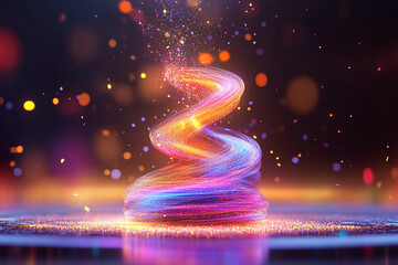 Spiraling Trails of Luminous Particles Twirling Upward in Graceful Motion, Evoking the Arc of a Shuttlecock Dance