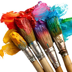 Fototapeta premium Colorful paintbrushes with vibrant paint strokes on black background