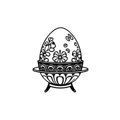 Elegant Black And White Easter Egg With Floral Patterns On Ornate Egg Stand Design