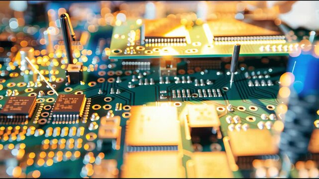 Detailed close-up scene of an electronics engineer utilizing a precision loupe and bright illumination to inspect printe
