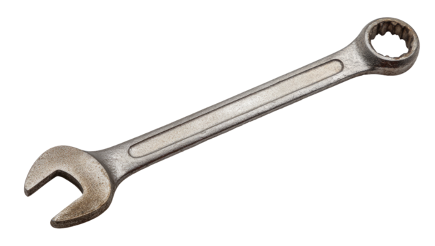 A single adjustable wrench, metallic gray, angled