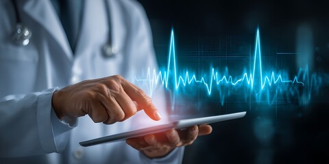 Doctors Using Tablets for Real-time ECG Monitoring and Advanced Heart Health Diagnostics.