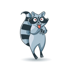 Raccoon character displaying excitement and affection in a playful and cartoonish style
