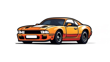 Obraz premium Orange Classic Muscle Car Illustration, Side View