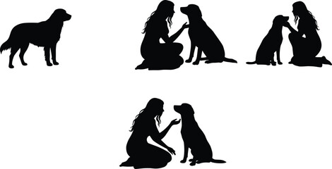 Silhouette of woman interacting with dog, pet training moment, outdoor companionship, animal care, emotional bond, love, friendship, exercise routine