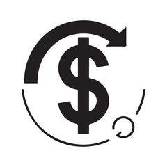 Obraz premium Black dollar symbol with circular arrow and abstract shapes currency money