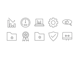 Data analytics icon set. Containing database, statistics, analytics, server, monitoring, computing, network and more. Vector illustration