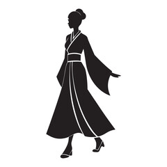 Fototapeta premium Elegant silhouette of a traditional japanese woman in a flowing kimono