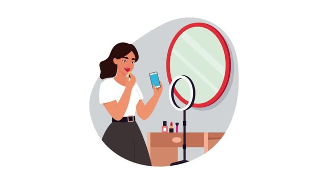 Girl applying lipstick in vanity 2D Flat Animation
