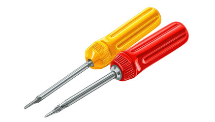 Two screwdrivers, yellow and red, with metallic shafts