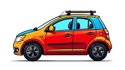 Fototapeta premium Colorful Cartoon Car with Roof Rack Illustration