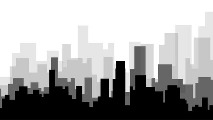 Fototapeta premium Grayscale Pixel Art City Skyline Silhouette. Abstract grayscale pixel art city skyline illustration.