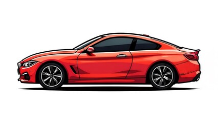 Fototapeta premium Sleek Red Coupe: Side Profile Illustration of a Modern Sports Car
