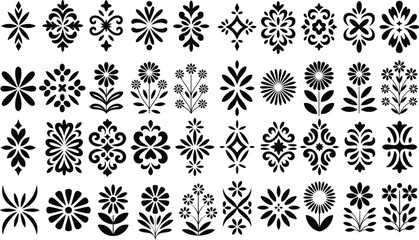 Collection of black and white ornamental floral and decorative vector elements for design and embellishment