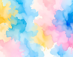 Obraz premium Abstract Watercolor Background with Pastel Blue Pink and Yellow Splashes