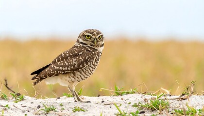 Fototapeta premium Owl perched on sandy bank