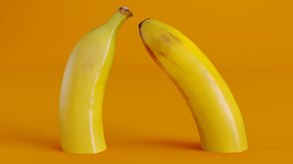 Bunch of ripe bananas fruit isolated on a orange background.