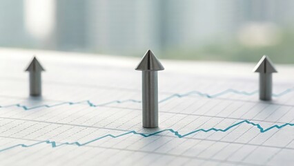 Arrows piercing through layered graph sheets — breakout market moment
