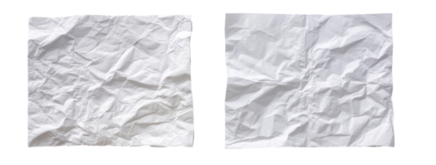 Two crumpled sheets of white paper
