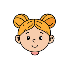Fototapeta premium Cute cartoon girl face with pigtails isolated on transparent background