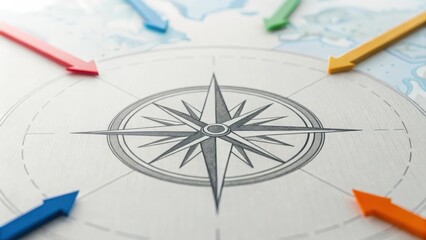 Radiating arrows over circular chart map — direction of trading forces
