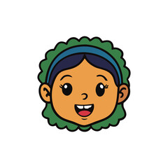 Cartoon girl face with green hairband isolated on transparent background