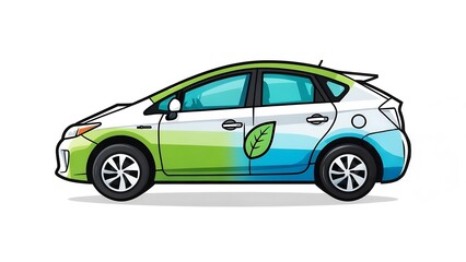 Fototapeta premium Eco-Friendly Car with Green and Blue Wraps