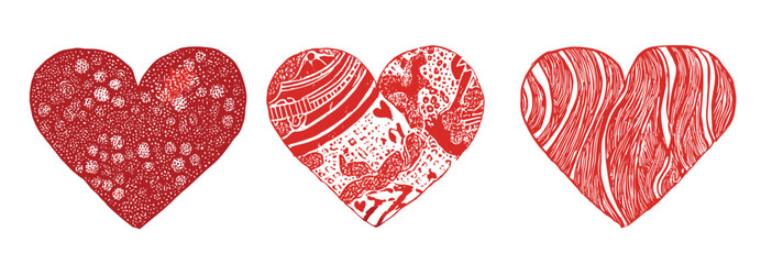 Red hearts on a white background symbolize love and romance, perfect for Valentine's Day celebrations or wedding designs