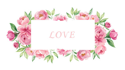 Pink rose floral frame with love message