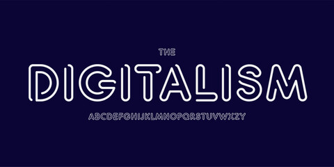 Obraz premium Neon futuristic logo font, rounded outline alphabet. Playful geometric typeface for digital headline, tech stream UI, science display, gambling gaming interface, innovate app. Vector typography