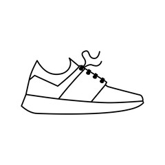 Sneaker Outline Vector – Minimalist Running Shoe with Untied Laces. Black and white line art illustration of a modern sneaker with untied laces.