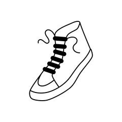 Sneaker Outline Vector – Minimalist Running Shoe with Untied Laces. Black and white line art illustration of a modern sneaker with untied laces.