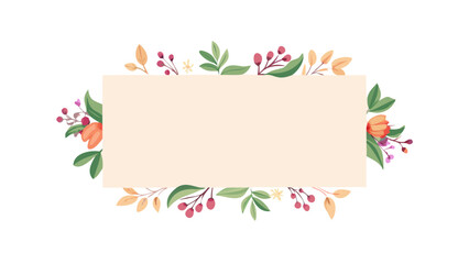 Fototapeta premium Blank beige floral label with garden flowers