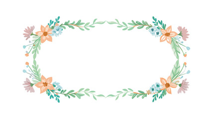 Oval floral frame with pastel garden flowers