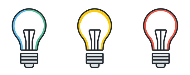 Bright light bulb icon isolated on a white background, symbolizing innovation, energy, and creative ideas