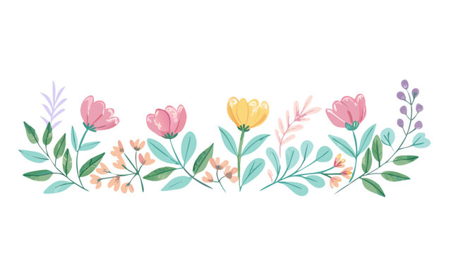 Horizontal floral divider with tulips and pastel colors