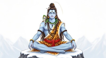 Artistic illustration of lord shiva in a meditative pose with traditional attire