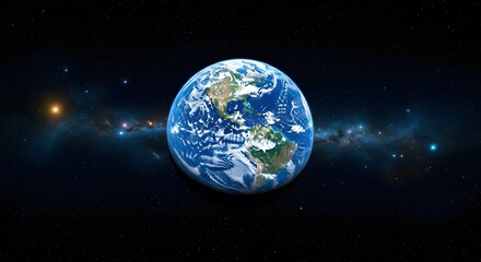 Fototapeta premium Beautiful Earth in Space: A Stunning Visual Representation of Our Planet Surrounded by Stars and Galaxies