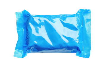 Bright blue sealed packet of medical wipes or sanitary product isolated on transparent background