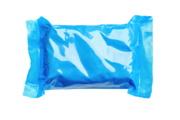 Bright blue sealed packet of medical wipes or sanitary product isolated on transparent background