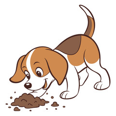 Happy Puppy digging in dirt on white background