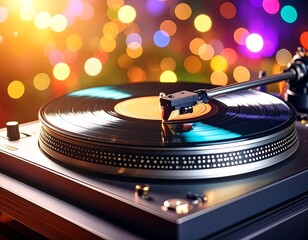 Record player, festive lights