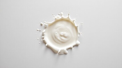 Splash of milk droplet creating ripple effect on white background.