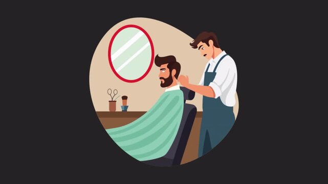 Boy having Beard Trimming Session 2D animations on transparent background